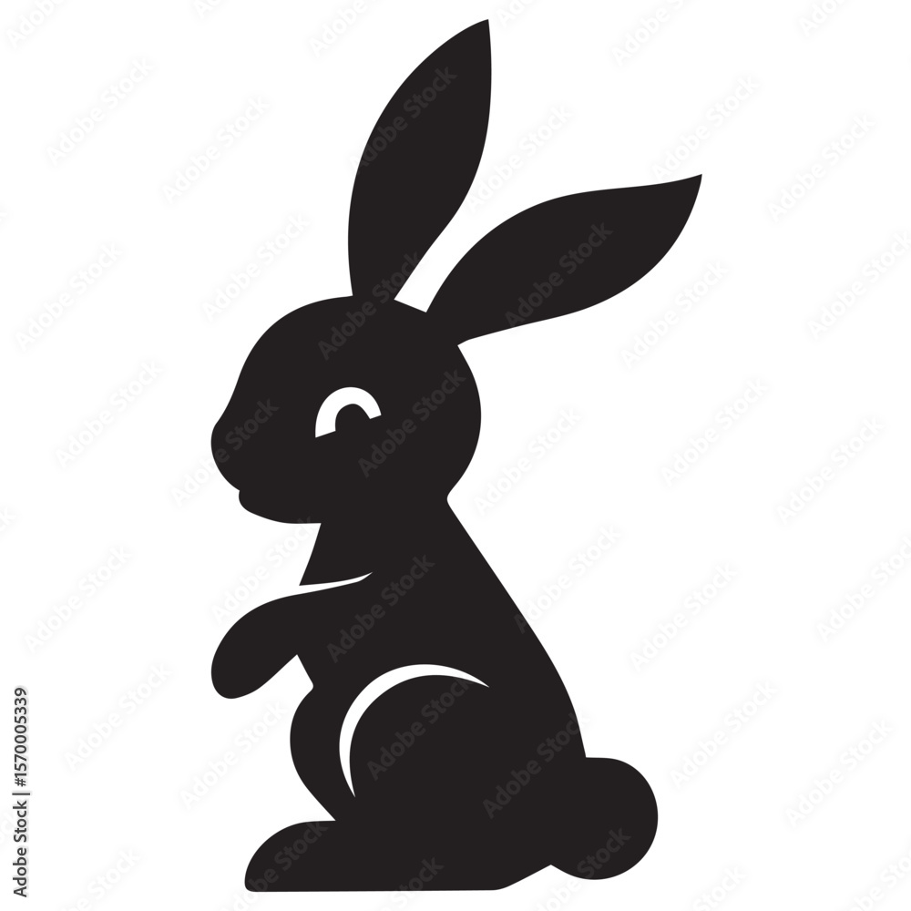 Obraz premium Minimal Silhouette Rabbit Logo Vector Illustration – Clean Flat Design Bunny Icon in Black and White – Simple, Editable Animal Graphic for Nature, Pet, Easter, and Wildlife Branding Projects