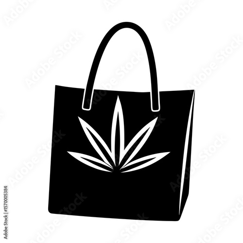 Shopping tote bag with leaf design grocery bag vector graphic silhouette