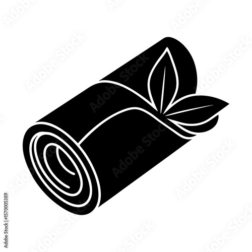 Rolled yoga mat pilates exercise fitness wellness equipment silhouette