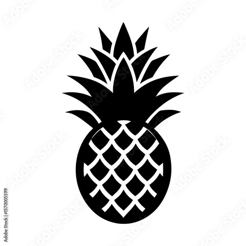 Tropical fruit pineapple summer food sweet healthy vector icon silhouette