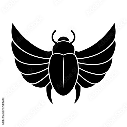 Winged beetle egyptian scarab ancient symbol vector graphic art silhouette