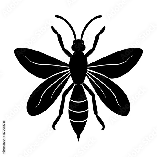 Graphic insect vector illustration of a flying wasp design art silhouette