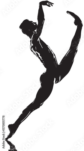 silhouette gymnast dancer, set of ballerina male flexible pose 