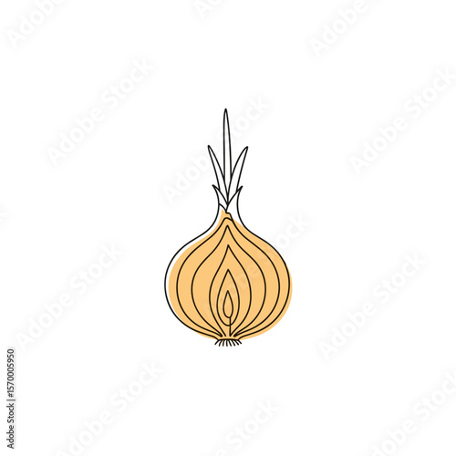 Yellow onion with green shoots in sketch style  