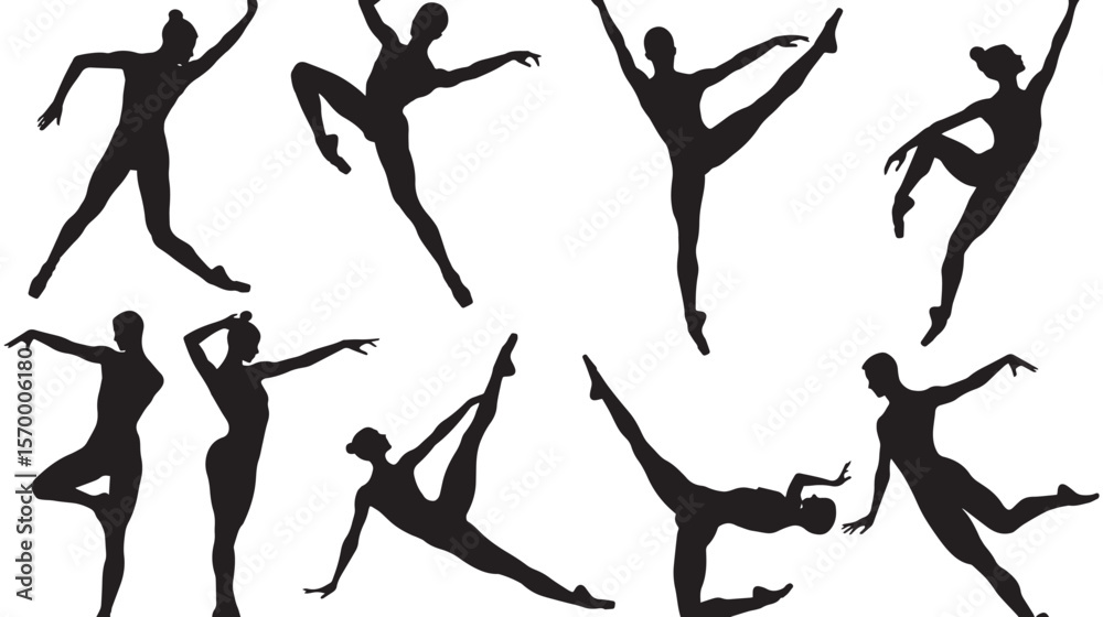 Fototapeta premium silhouette gymnast dancer, set of ballerina male flexible pose 