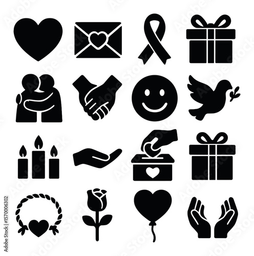 Love and care icon collection, romantic and empathy symbol set for thoughtful design