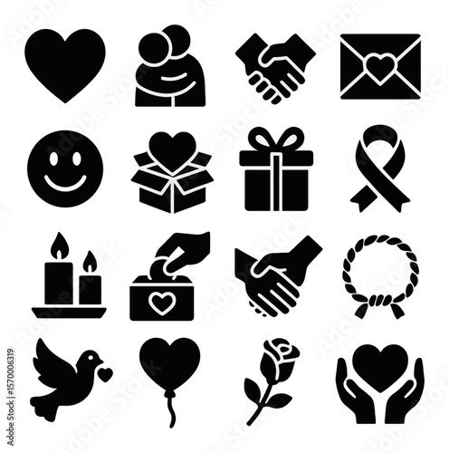 Symbols of affection collection, love and romance icon set. valentine's day and caring images