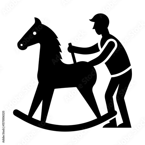Rocking horse toy child fun childhood wooden plaything vector silhouette