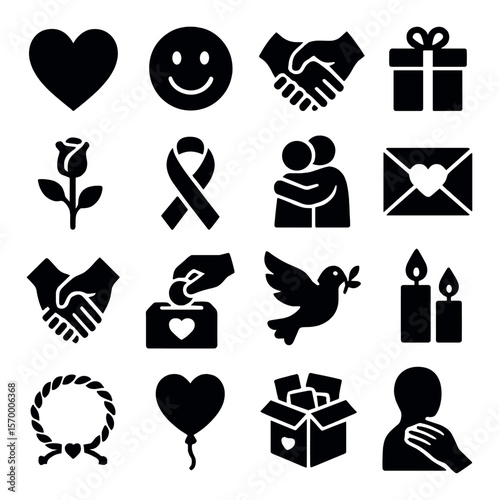 Love and friendship collection, relationship icons. affection symbols and caring set