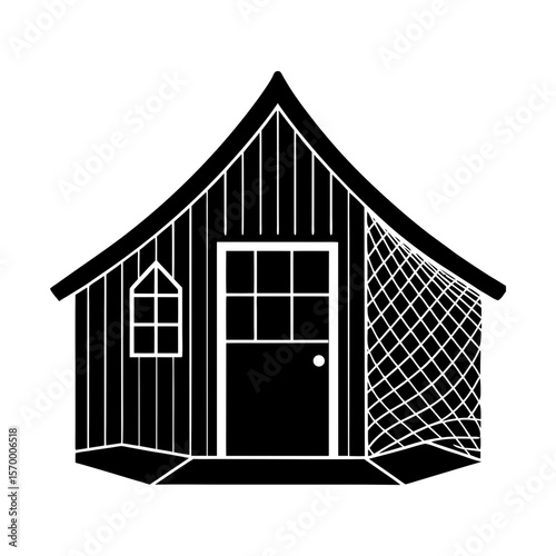 Cabin home cottage fishing hut vector art illustration icon silhouette