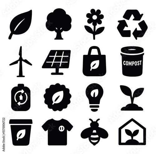 Eco icons collection, sustainable design symbols. environmental and green living set
