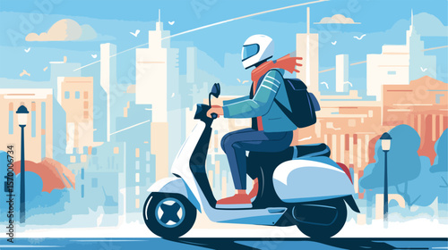 Happy Man Zooming on Electric Scooter, City Commute, Flat Vector Illustration, Modern Lifestyle,    