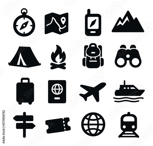 Travel and tourism icon collection, journey and adventure symbols. vacation planning set