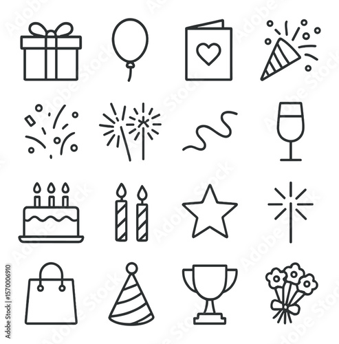 Celebration collection of party and event symbols. festive and joyful design icons