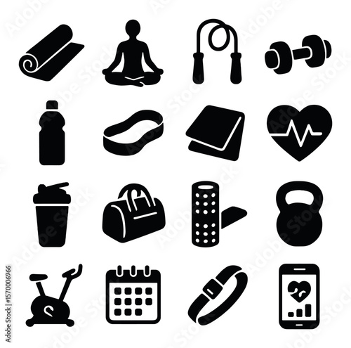 Fitness icons collection, exercise and gym symbols. workout and training icon set