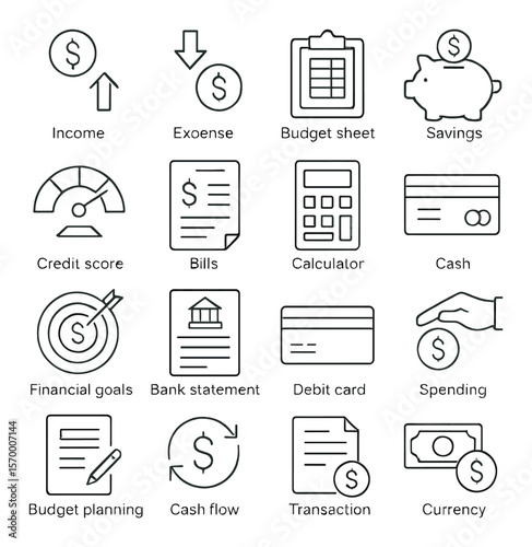 Budgeting collection: finance and money management icon set for financial planning