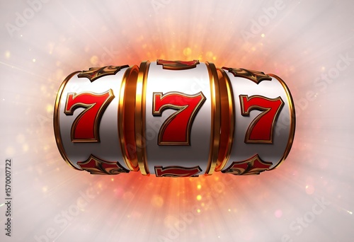 3d gold and white slot machine with red 777 in casino vibes
