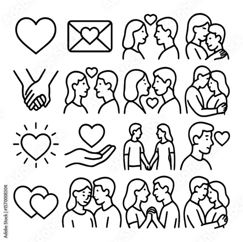 Soulmate connection collection, relationship icons. love and romantic bond symbols set