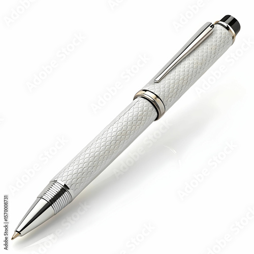 A 3D-rendered AI-generated pen, isolated on a white background, showcases a sleek, modern design with smooth contours