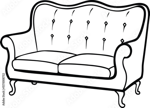 Elegant Lounge: A timeless illustration of an inviting vintage loveseat, exuding an aura of comfort, perfect for enhancing the interior design narrative.