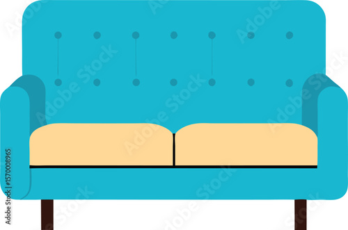 Turquoise Couch in Comfort: A vibrant turquoise couch takes center stage in a minimalist setting, inviting relaxation and tranquility with its sleek design.