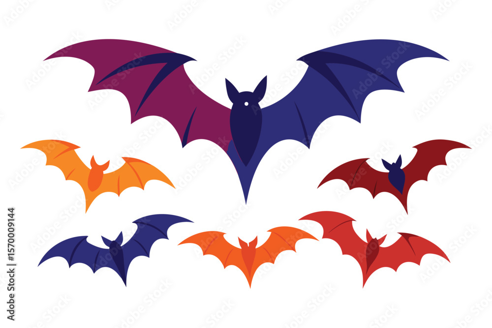 Naklejka premium Colorful Halloween bats flying in a pattern silhouette