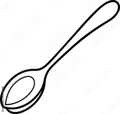 Spoon in Silhouette: An elegant illustration of a solitary spoon against an unblemished backdrop, its curves and contours delicately outlined in a monochrome portrayal of simplicity and utility.