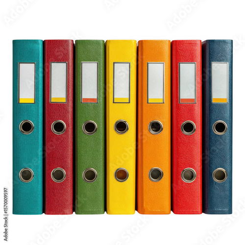 Colorful lever arch files row isolated on transparent background