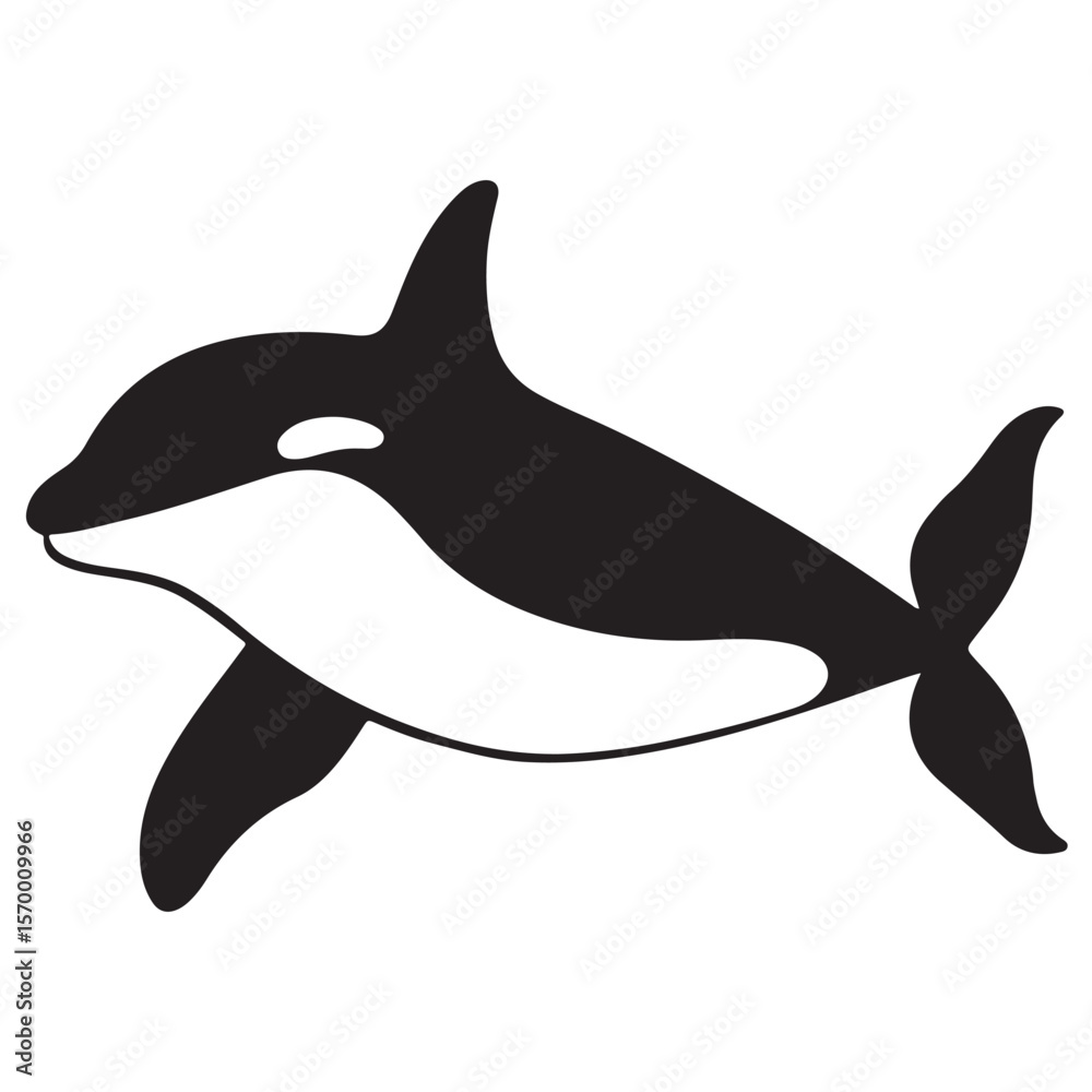 Naklejka premium Minimal Silhouette Orca Logo Vector Illustration – Flat Design Black Killer Whale Icon Isolated on White Background – Simple, Clean, Editable Marine Animal Graphic for Ocean, Wildlife, and Nature Bran