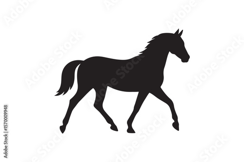 Silhouette of a Horse in Motion on White Background