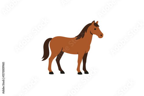 Brown Horse Vector Illustration on White Background
