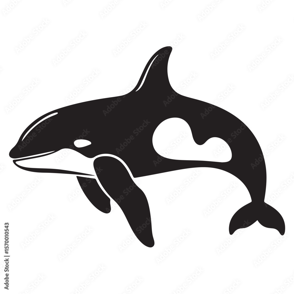 Obraz premium Minimal Silhouette Orca Logo Vector Illustration – Flat Design Black Killer Whale Icon Isolated on White Background – Simple, Clean, Editable Marine Animal Graphic for Ocean, Wildlife, and Nature Bran