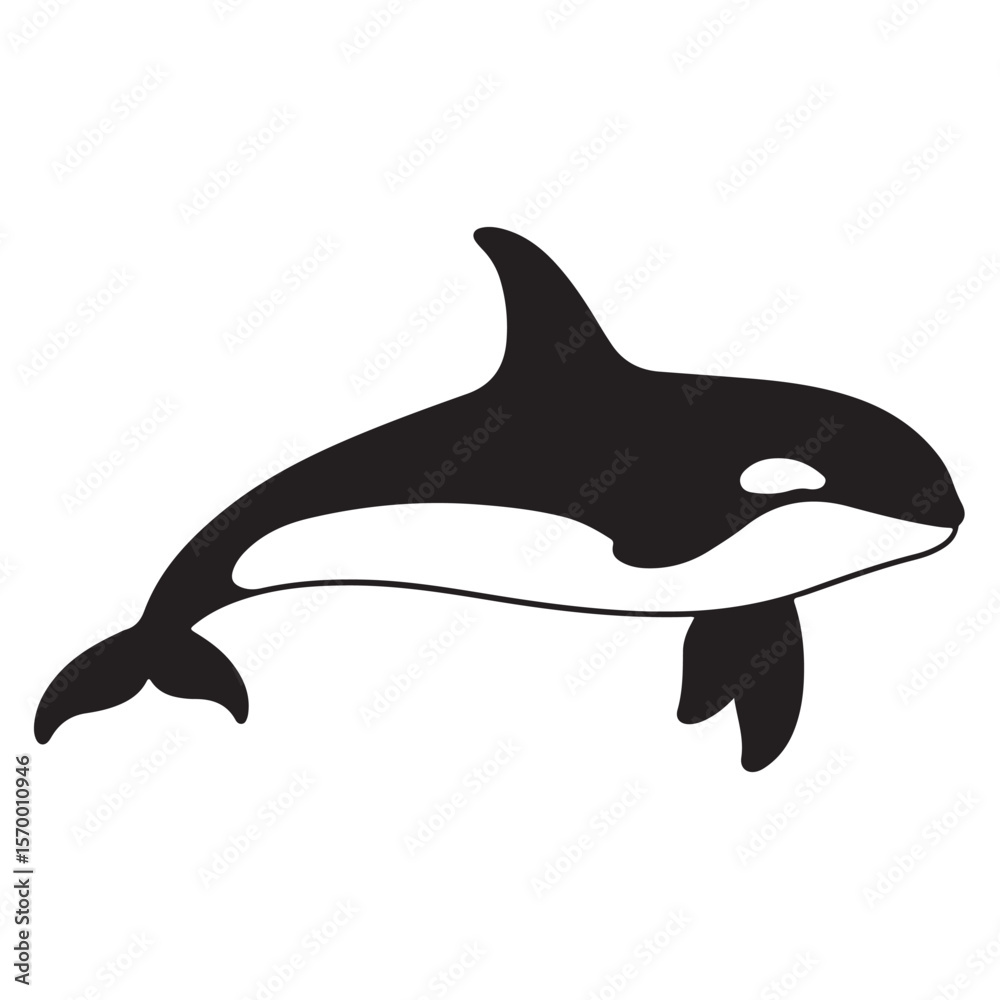 Obraz premium Minimal Silhouette Orca Logo Vector Illustration – Flat Design Black Killer Whale Icon Isolated on White Background – Simple, Clean, Editable Marine Animal Graphic for Ocean, Wildlife, and Nature Bran