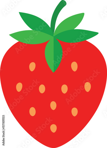 Strawberry Delight: A vibrant graphic illustration of a ripe, juicy strawberry with bright red color and its green leaves. The ideal visual for depicting the freshness of a delectable treat.