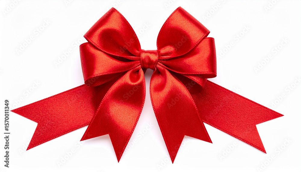 Fototapeta premium Elegant satin red bow with ribbon isolated on white background.
