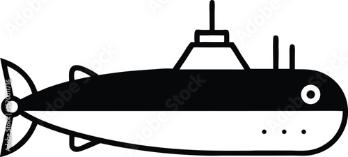 Submarine Icon: A sleek, monochrome illustration of a submarine navigating the depths, perfect for conveying themes of exploration, naval power, or technological advancement.
