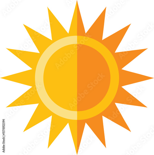 Golden Sunlight: A radiant, stylized sun illustration, capturing the essence of warmth and energy with its vibrant, radiating rays. 