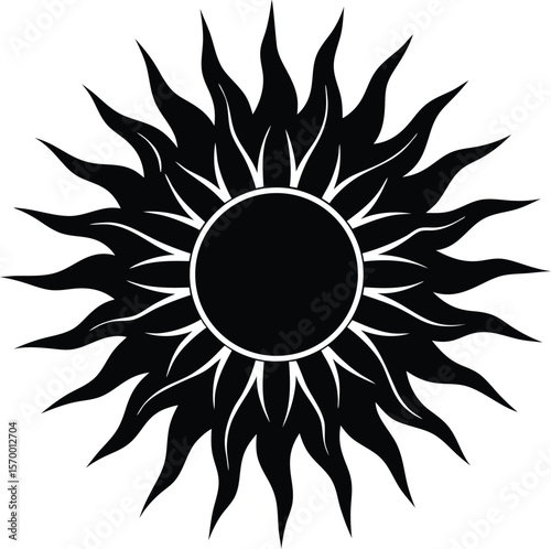 Sol Invictus: A bold silhouette of a sun with emanating rays, an embodiment of light and energy, perfect for conveying concepts of solar power, energy, and positivity.