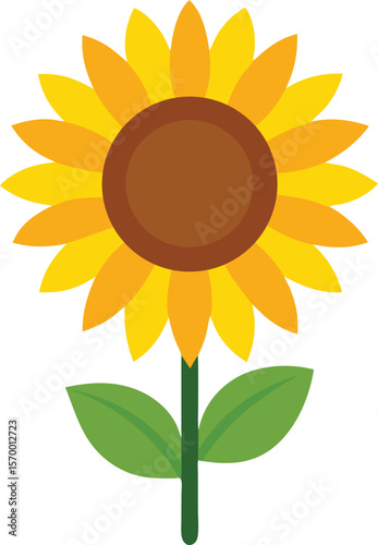 Sunflower Blossom: A vibrant, cheerful sunflower, its bright yellow petals surrounding a rich brown center, stands tall and proud, symbolizing summer warmth and optimism.