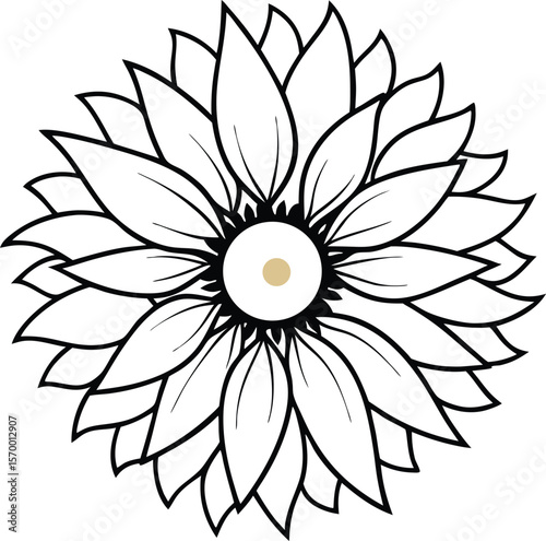Floral Harmony: A captivating botanical illustration showcasing the graceful symmetry of petals, with a touch of artistic flair in this minimalist black and white design