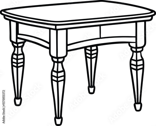Wooden Table Outline: An elegant drawing, simple but distinct, of a wooden table showcasing its essential design elements, emphasizing its form. 
