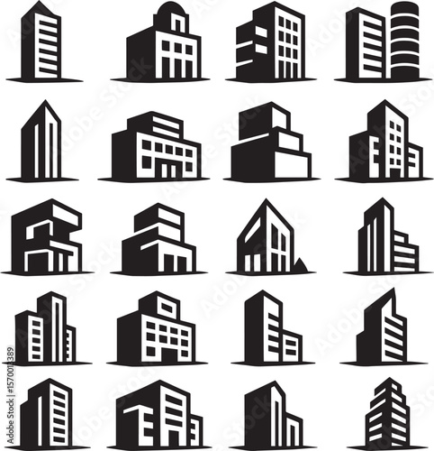 Collection of Modern and Classic Building Silhouettes for Business or Architecture Projects