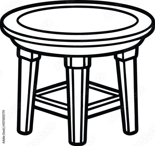 Round stool: a simple and minimalist black and white drawing features a round stool, perfect for adding a touch of modern design to any project
