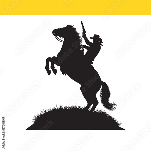 Silhouette of a Cowboy Rearing Horse Wild West, Equestrian, Western Art