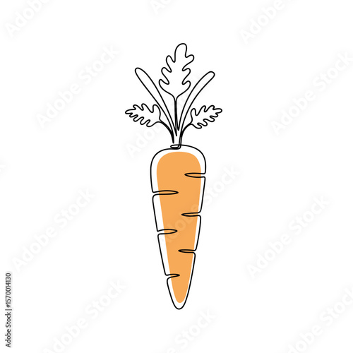Outline of a carrot with leaves on a white background  