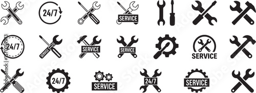 Collection of Black and White Repair and Service Icons