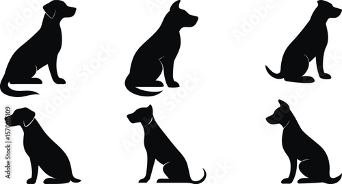"Silhouette Sitting Dogs Vector Collection - Black Dog Clipart Set"