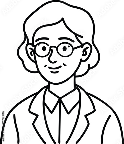 Smart Scientist Portrait: A composed illustration, depicting a wise scientist with eyeglasses, exuding intelligence, and a gentle smile.