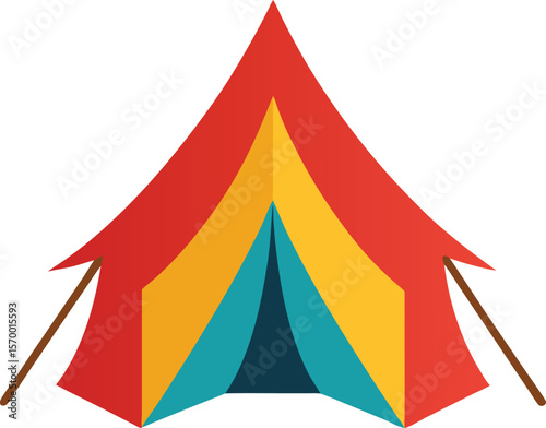 Camping Tent: A simple illustration of a classic camping tent with a colorful design