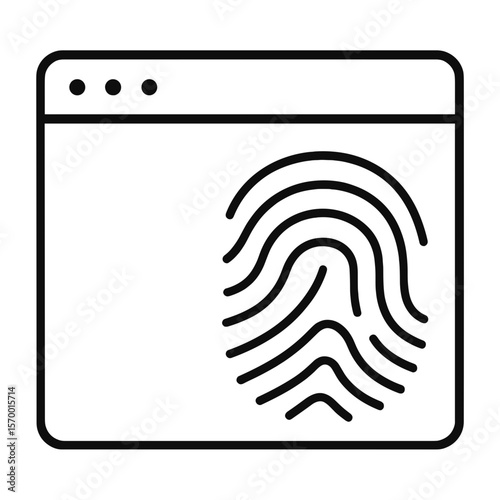 Line icon of digital fingerprint inside web browser window representing user tracking and identification

